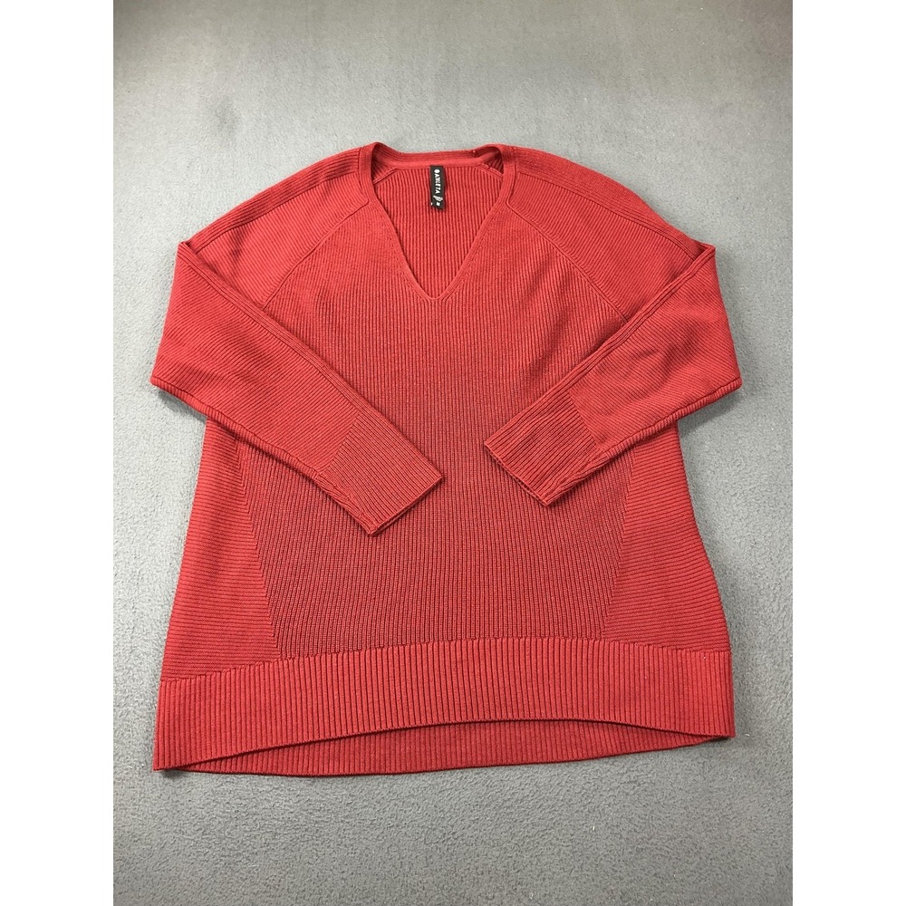 Athleta Sweater Womens M Red V-Neck Pullover Raglan Merino Blend Knit Relaxed